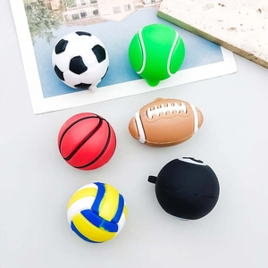 Detailed view of six sports ball charms including football, basketball and tennis for DIY crafts