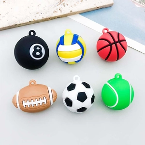 Detailed view of 6-piece sports ball charms including basketball, football and tennis for DIY