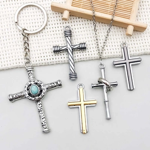 Ciondoli a croce vintage in lega d'argento con turchese e design in metallo testurizzato