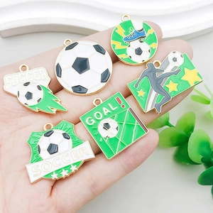 Green enamel soccer ball sports charms made of alloy for DIY jewelry and necklaces