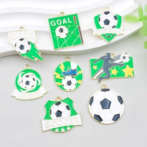Detailed set of 8 green enamel football pendants for DIY bracelets and necklaces