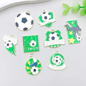 Set of 8 green enamel football pendants for DIY necklaces and bracelets accessories