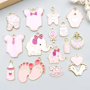Lindos Colgantes de Bebé de Aleación de Esmalte Mezcla de Dijes de Biberón y Elefante Rosa para la Fabricación de Joyas Hechas a Mano Bricolaje Collar Pulsera Decoración