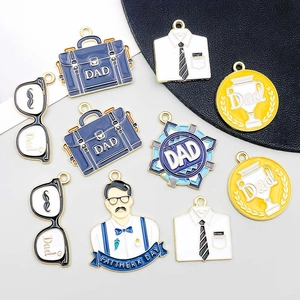Father's Day enamel charms set featuring colorful glasses shirt and trophy for DIY jewelry