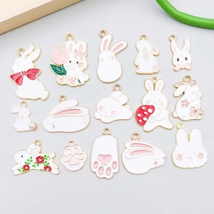 Easter Bunny Charms Zinc Alloy Enamel Rabbit Pendant For DIY Necklace Bracelet Jewelry Making Cartoon Animal Paw Print Accessory