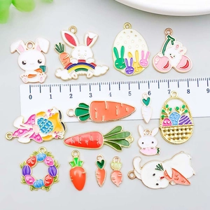 Pendentifs émaillés lapin de Pâques et carotte pour bijoux DIY avec règle de mesure