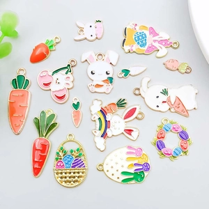 Lot de 15 breloques émaillées de Pâques lapin et carotte pour la création de bijoux