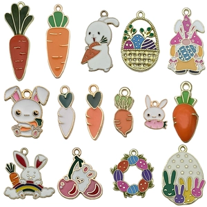 Lot de breloques émaillées colorées lapin et carotte de Pâques pour bijoux DIY