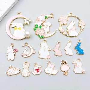 Bunny Rabbit Enamel Alloy Pendants Cute Moon Star Animal Charms For Easter Jewelry Making Handmade Necklace Bracelet Supplies