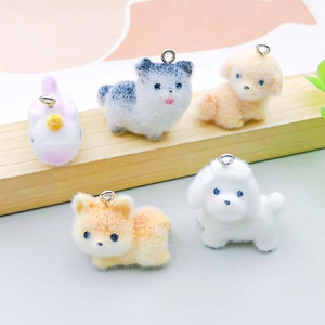 Colorful flocked resin animal charms including puppy and unicorn pendants for DIY jewelry