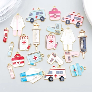20pcs mixed colorful enamel medical charms including ambulances and doctor uniforms for DIY jewelry