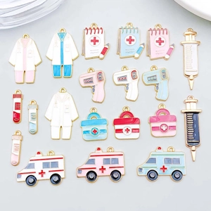 Medical Theme Enamel Alloy Pendants Ambulance Syringe Medical Kit Lab Coat Charms For DIY Jewelry Making Accessories