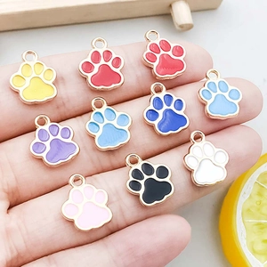 Set of 10 colorful enamel cat paw charms in gold alloy for DIY jewelry and necklaces