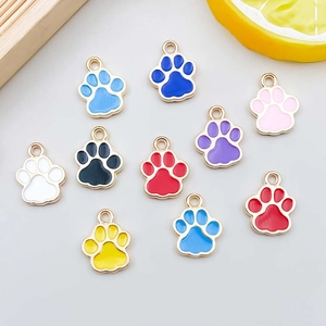 Colorful enamel cat paw charms with gold plating for DIY jewelry making sets