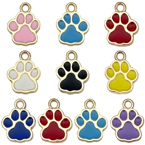 Set of 10 colorful enamel cat paw charms in gold alloy for DIY jewelry and necklaces