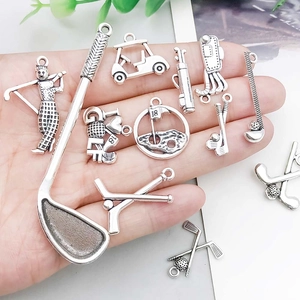 Golf athlete metal charms set in antique silver finish for DIY jewelry making
