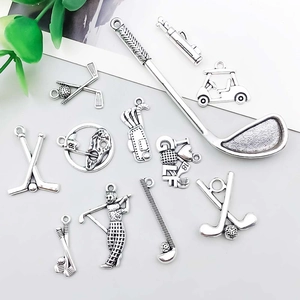 Detailed set of silver golf charms featuring clubs and cart for DIY jewelry making