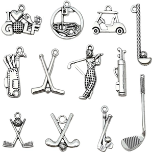 Set of antique silver golf themed alloy pendants for DIY bracelets and necklaces