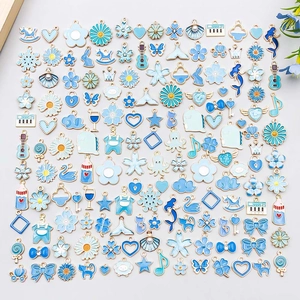 100 Stuks Meerblauw Emaille Zinklegering Bedeltjes Gemengde Vormen Hart Bloem Dier Hangers Voor DIY Sieraden Maken Armband Ketting Accessoires