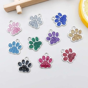 Colorful paw-shaped alloy pendants set for DIY jewelry making with glitter finish