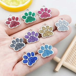 Glitter animal paw print alloy charms in multiple colors for DIY jewelry necklaces