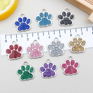 Colorful glitter animal cat paw alloy charms for DIY jewelry making with 20mm scale