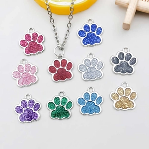 Colorful glitter resin animal paw pendants on silver necklaces for DIY jewelry making