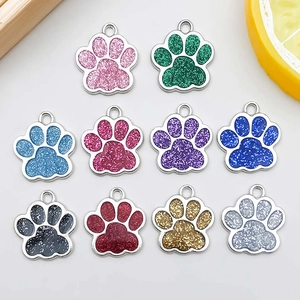 Zinc Alloy Glitter Drip Oil Cat Paw Pendants Cartoon Animal Footprint Charms For DIY Necklace Bracelet Jewelry Making