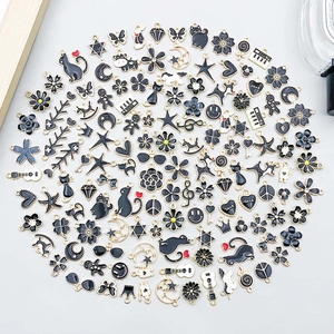Schwarze Emaille-Anhänger aus Legierung mit Katzen- und Sternmotiven für DIY-Schmucksets