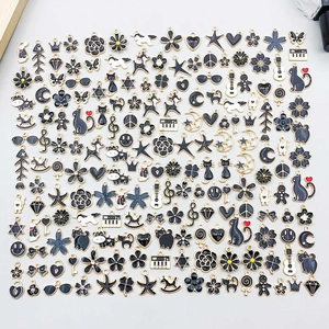 Gemischte Stile Schwarze Emaille Legierung Anhänger Katze Einhorn Blume Für DIY Halskette Armband Schmuckherstellung Zubehör