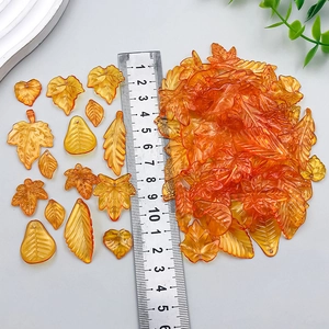 Orange transparent acrylic leaf pendants for DIY jewelry with multiple shapes and sizes
