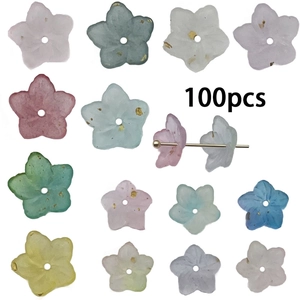 Set of 100 colorful frosted acrylic cherry blossom charms with gold foil for DIY jewelry