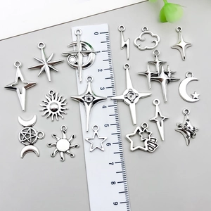 Antique silver moon star and cloud alloy charms for DIY jewelry making with ruler scale