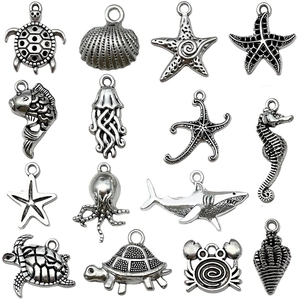 Set di 15 ciondoli oceano argento vintage con stelle marine e squali per gioielli fai-da-te