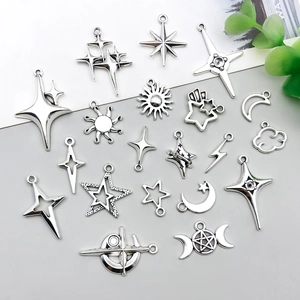 Antique silver celestial alloy charms featuring stars, moon, and clouds for DIY jewelry making