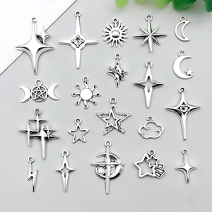 Antique Silver Alloy Celestial Pendants For Jewelry Making Moon Star Sun Cross Cloud Lightning DIY Craft Charms Accessories