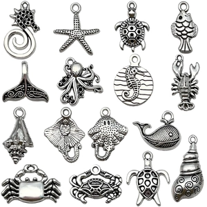 16pcs antique silver ocean sea creature pendants including starfish turtles and seahorses