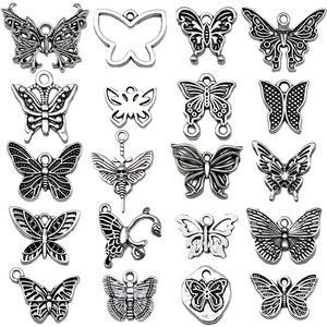 Set of 20 vintage Tibetan silver butterfly charms for DIY jewelry making and crafts