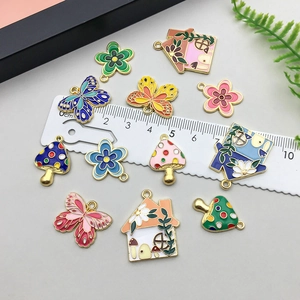Colorful enamel mushroom and butterfly alloy charms for DIY jewelry with size ruler