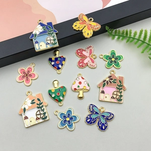 Colorful enamel alloy charms set with butterfly and mushroom shapes for DIY jewelry