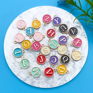 Set of 26 colorful enamel alphabet charms with gold plating for DIY jewelry making
