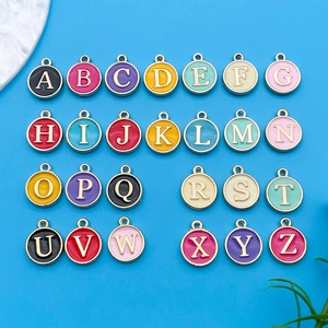 Alphabet Round Letter Charm Pendants With Colorful Enamel Zinc Alloy For DIY Jewelry Making Findings Necklace Bracelet Set