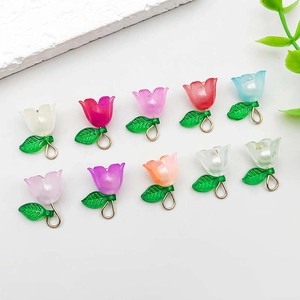Detailed set of colorful acrylic lily of the valley pendants with pearls and green leaves