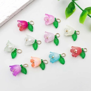 Handmade acrylic lily of the valley flower pendants with green leaves for DIY jewelry making
