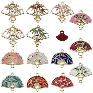 Gekleurde emaille waaierhangers met bamboe en gelukstekens voor DIY-sieraden maken