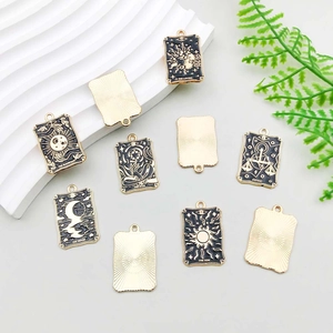 Sechser-Set goldene und schwarze Emaille-Tarot-Anhänger für DIY-Halsketten und Armbänder