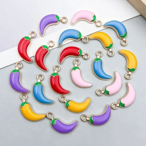 Colorful enamel chili pepper alloy pendants with gold rings for DIY jewelry making