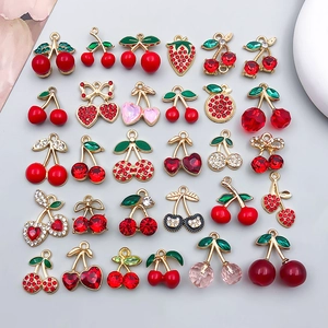 Legierung Emaille Frucht Anhänger Kirsche Erdbeere Charms Für DIY Halskette Armband Herstellung Schmuck Bastelzubehör Rot Gold