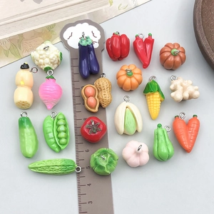Assorted colorful resin vegetable charms including corn and eggplant for DIY jewelry making