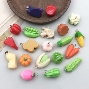 Collection of 20 realistic colorful resin vegetable charms with metal loops for DIY crafts